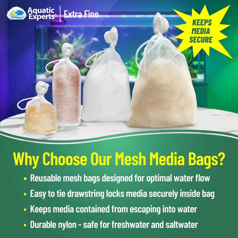 Aquatic Experts Extra Fine Aquarium Media Bag, Durable Drawstring Bags for Fish Tank Filters, 150 Micron Mesh (Extra Fine, 3"x 8" - 4 Pack) - Image 2